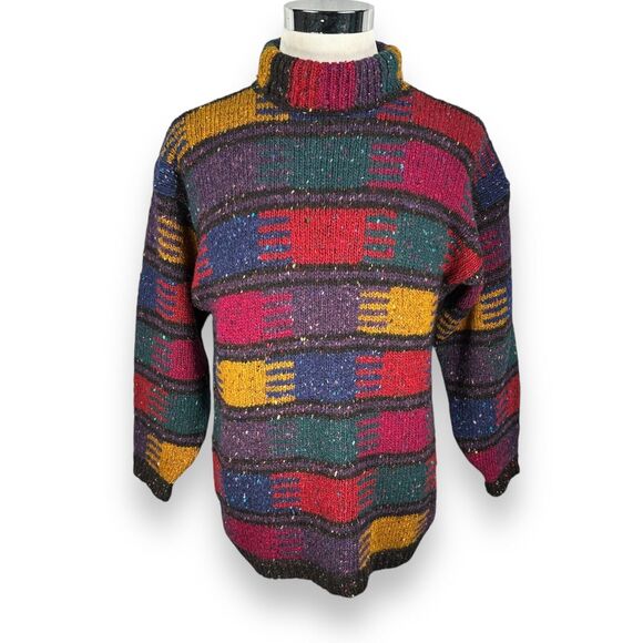 Vintage Banana Republic Safari Travel Sweater Womens Medium Wool Geometric Multi - Picture 1 of 9